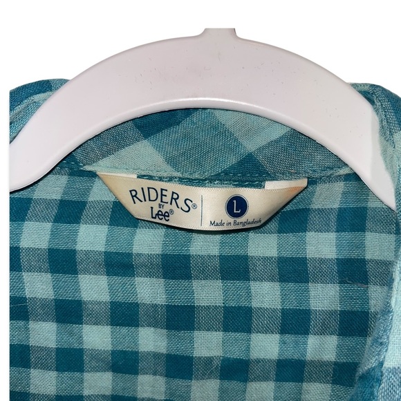 RIDERS BY LEE Blue Check Flannel Button Down Shirt with Chest Pockets L - Picture 4 of 6